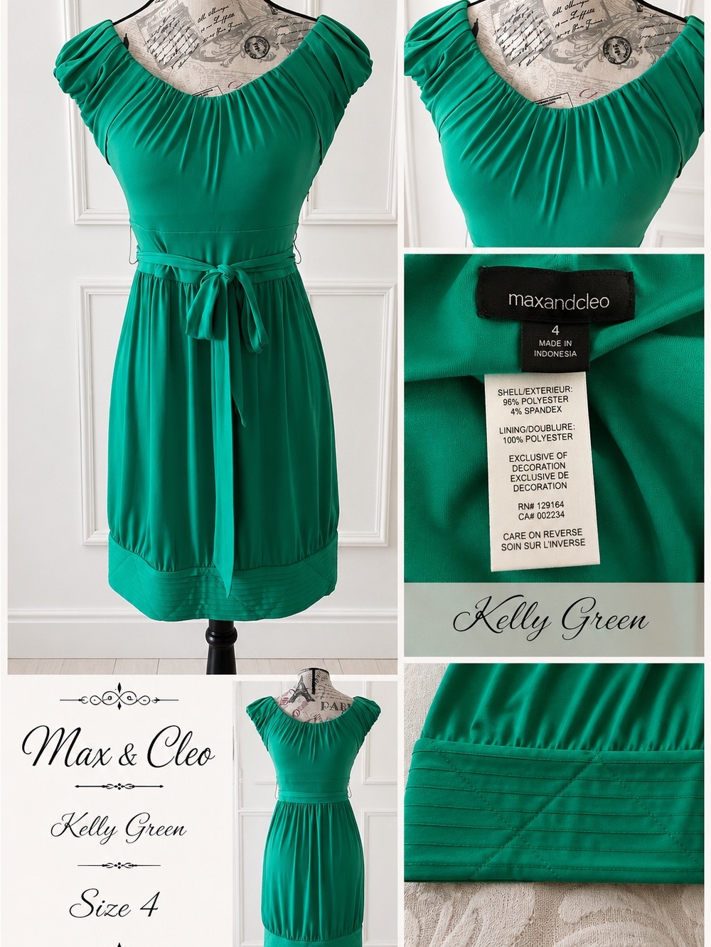Max & Cleo Kelly Green Ruched Bubble Hem Dress Size 4